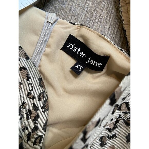 Sister Jane Tempo Leopard Jacquard Puff Sleeve Sweetheart Mini Dress Size XS - Picture 6 of 8